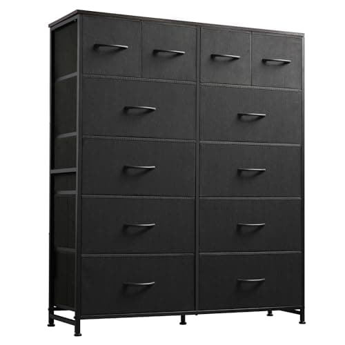 WLIVE Storage Organizer Unit with 12 Fabric Bins, Storage Drawers Organizer with Steel Frame, Tall Storage Tower Organizaton for Living Room, Hallway, Office, Charcoal Black - Image 1
