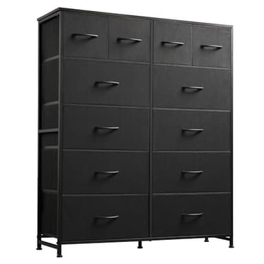 WLIVE Storage Organizer Unit with 12 Fabric Bins, Storage Drawers Organizer with Steel Frame, Tall Storage Tower Organizaton for Living Room, Hallway, Office, Charcoal Black - Image 1
