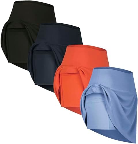 Real Essentials 4 Pack: Women's Ribbed Active Skort Pockets Skirt Running Tennis Golf Workout Sports (Available in Plus) - Image 1