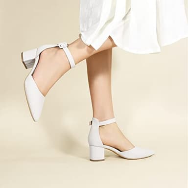 Ankis Closed Toe Heels for Women -White Pointed Toe Heels Low Block Chunky Women Pumps with Ankle Strap -2.25 Inch - Image 3