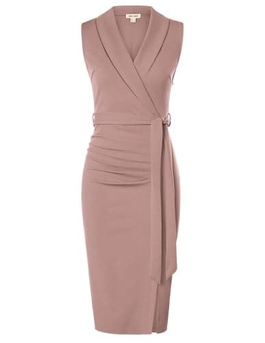 GRACE KARIN Women's Wear to Work Sleeveless Ruched Bodycon Office Pencil Midi Dresses with Belt - Image 1