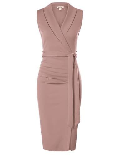 GRACE KARIN Women's Wear to Work Sleeveless Ruched Bodycon Office Pencil Midi Dresses with Belt - Image 1
