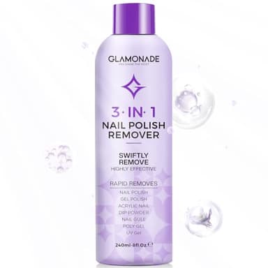 Glamonade Acetone Nail Polish Remover: Professional Soak off Gel Nail Polish Remover Enriched with Natural Grape Seed Oil 8 Fl Oz for Gel Acrylic Nail Glue Dip Powder for Home Salon - Image 1