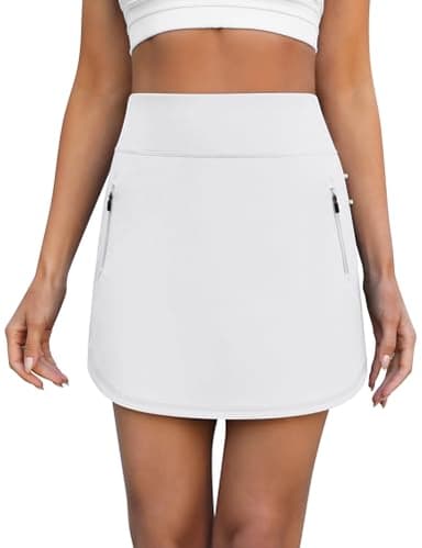 LouKeith Golf Skirts for Women Tennis Skirt with Zipper Pockets High Waisted Running Casual Athletic Skorts Built-in Shorts White M - Image 2