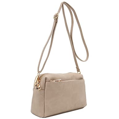 FashionPuzzle Triple Zip Small Crossbody Bag (Beige Brick) - Image 2