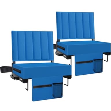 Aliphon Stadium Seat for Bleachers with Back Support and Cushion, Bleacher Seats with Shoulder Strap and Cup Holder, Padded Portable Folding Comfort Stadium Chair, for Sports Events, Blue (2pcs) - Image 1