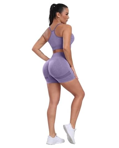 CHRLEISURE Women's 4 Packs Workout Gym Shorts, High Waisted Butt Lifting Scrunch Butt Seamless Booty Shorts(Black,DGray,Purple,Blue,M) - Image 5