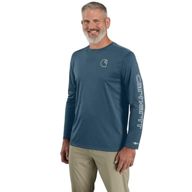 Carhartt Men's Big & Tall Force Sun Defender Lightweight Long-Sleeve Logo Graphic T-Shirt, Storm Blue Heather, X-Large Tall