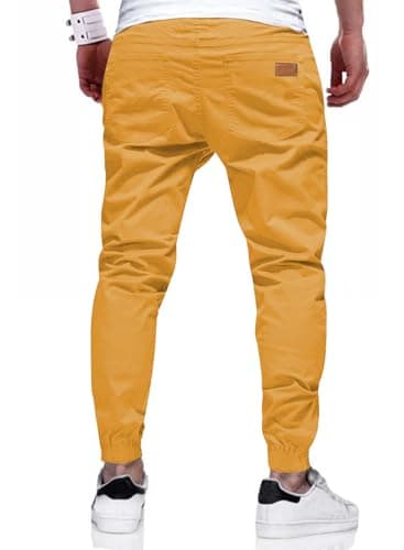 JMIERR Mens Casual Joggers Pants - Cotton Drawstring Chino Cargo Pants Twill Track Jogging Sweatpants Travel Essentials with Pockets, M, Yellow - Image 3