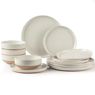 AmorArc Ceramic Dinnerware Sets, Handpainted Plates and Bowls Set with Rustic Terracotta Underside, Scratch Resistant Stoneware Dishes Set, Dishwasher & Microwave Safe - Image 1