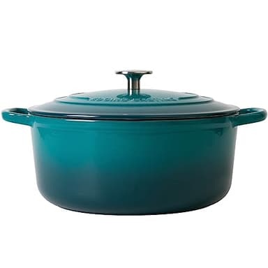EDGING CASTING Enameled Cast Iron Dutch Oven Pot with Lid for Bread Baking, Cooking, Round Bread Oven Dual Handles, 7 Quart, Darkcyan - Image 6