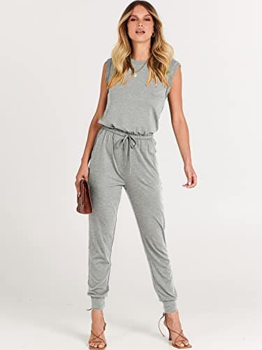 ANRABESS Womens Summer Sleeveless Jumpsuits Casual Dressy Stretchy Crewneck Rompers One Piece Outfits Fall Fashion 2025 Gray XX-Large - Image 3