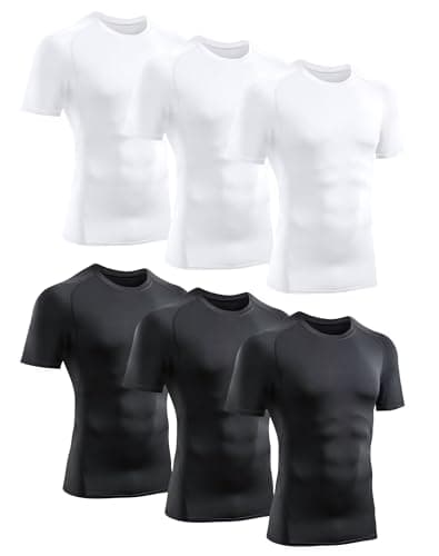 TELALEO 6 Pack Men's Compression Shirt Short Sleeve Athletic Baselayer Sports T Shirts Workout Tops for Men Black White M - Image 1