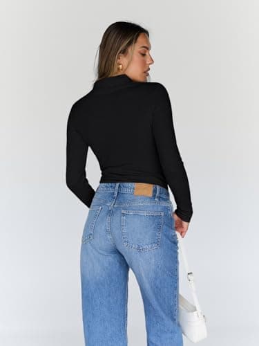 Trendy Queen Women's Turtleneck Long Sleeve Shirts Fall Fashion BasicThermal Underwear Tops Winter Clothes 2025 Black M - Image 4