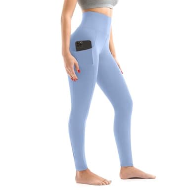 Walifrey Leggings with Pockets for Women, High Waisted Buttery Soft Womens Leggings for Gym Yoga Workout (Light Blue XXL) - Image 1