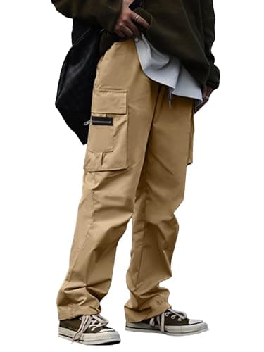 HOTake Cargo Joggers for Men Baggy Cargo Pants for Men Joggers Sweat Pants Sweatpants Streetwear Trousers for Men XX-Large Zip-Khaki - Image 6