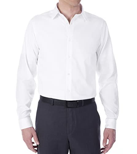 Calvin Klein Men's Slim Fit Non-Iron Herringbone Point Collar Dress Shirt, White, 14.5" Neck 32"-33" Sleeve - Image 1