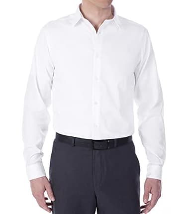 Calvin Klein Men's Slim Fit Non-Iron Herringbone Point Collar Dress Shirt, White, 14.5" Neck 32"-33" Sleeve - Image 1
