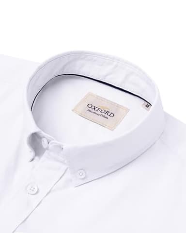 Alimens & Gentle Mens Short Sleeve Oxford Shirt Regular Fit Button Down Collar Shirts with Pocket, White, Large - Image 2