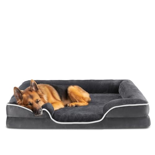 DUMOS Orthopedic Dog Bed for Large Size Dogs, Supportive Memory Foam Dog Sofa with Washable Removable Cover Non-Slip Base Waterproof Pet Couch Bed, Grey, 35" L x 25" W x 6.5" Th - Image 1