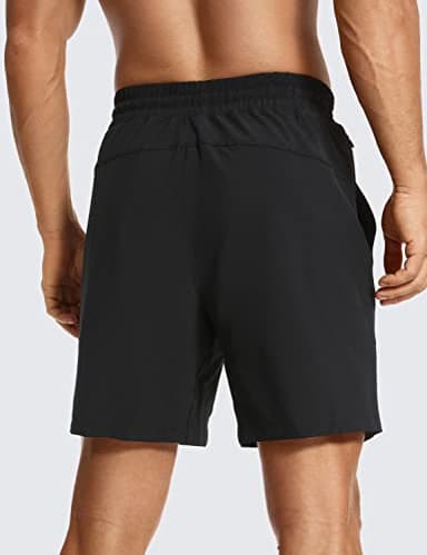 CRZ YOGA Men's Linerless Workout Shorts - 7'' Quick Dry for Running Sports Athletic Gym with Pockets Black Medium - Image 2