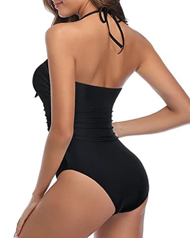 Tempt Me Women Black Sexy Cutout One Piece Swimsuits Tummy Control High Waisted Halter Front Tie Knot Bathing Suit XXS - Image 5