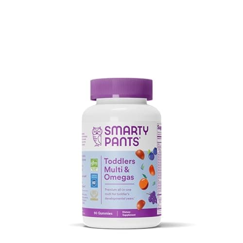 SmartyPants Toddler Multivitamin Gummies: Omega 3 Fish Oil (EPA/DHA), Vitamin D3, C, Vitamin B12, B6, A, K & Zinc, Biotin, Beta Carotene, Gluten Free, Three Fruit Flavors, 90 Count (30 Day Supply) - Image 1
