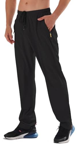 Athletic Pants for Men Water Resistant Quick Dry Lightweight Polyester Workout Warm Up Hiking Sweatpants with Pockets Black - Image 1