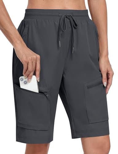 MoFiz Women's Hiking Golf Long Shorts with Pockets Womens Long Hiking Shorts for Women Knee Length Running Golf Casual Summer Dark Gray XXX-Large - Image 7