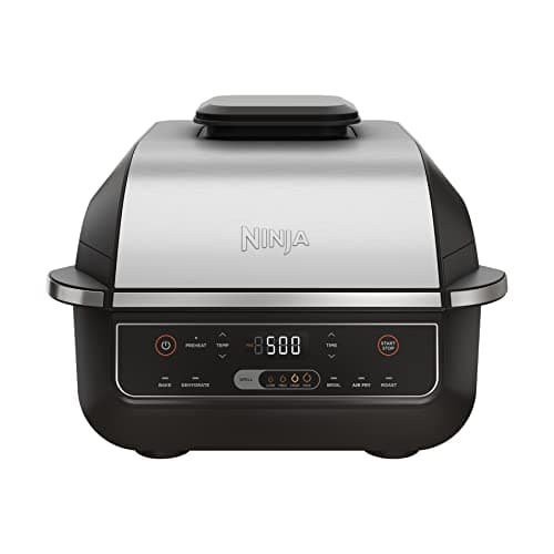 Ninja EG201 Foodi 6-in-1 Indoor Grill with Air Fry, Roast, Bake, Broil, & Dehydrate, 2nd Generation, Dishwasher Safe, Black/Silver - Image 1