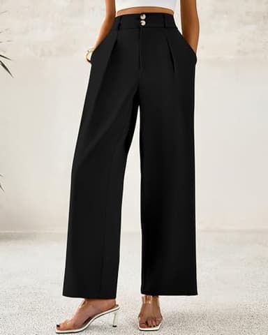 BTFBM Women Wide Leg Dress Pants 2025 High Waisted Button Pleated Business Casual Trousers Office Work Palazzo Pants(Black, Medium) - Image 4