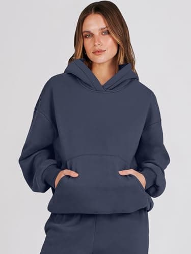 ANRABESS Womens 2 Piece Outfits Lounge Hoodie Oversized Sweatshirt Jogger Sweatpants Y2K Tracksuit Sweatsuit Set Fall Clothes Navy Blue X-Small - Image 4