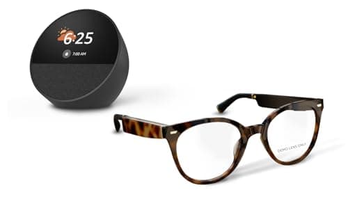 Amazon Echo Frames (newest model) + Echo Spot (newest model), Smart Glasses with Alexa, Cat Eye frames in Brown Tortoise with prescription ready lenses - Image 1