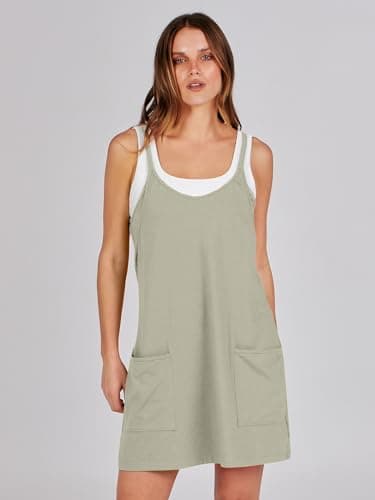 ANRABESS Women Athletic Dress Summer Tennis Workout Active Sports Mini Romper Dress Built in Shorts Travel Vacation Clothes Light Grey Small - Image 3