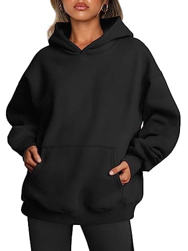 Trendy Queen Womens Oversized Hoodies Fleece Sweatshirts Fall Fashion 2025 Pullover Sweaters Winter Clothes Black S - Image 1