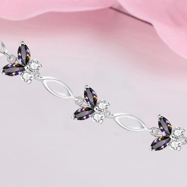 Gifts for Birthday,Holiday,Anniversary,Butterflies Bracelet Sterling Silver Jewelry Adjustable and Charming Link Bracelet for Women Ideal Gifts for Her (Colorful) - Image 3