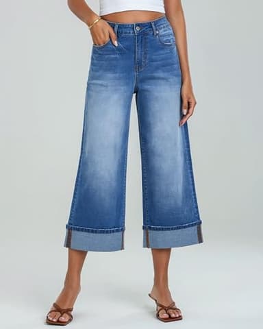 GRAPENT Business Casual Outfits for Women Western Outfit for Women Womens Clothes Trendy Ladies Capri Pants Women's Capris and Cropped Pants Women's Clothing Color Medium Blue X-Large Size 16 Size 18 - Image 2