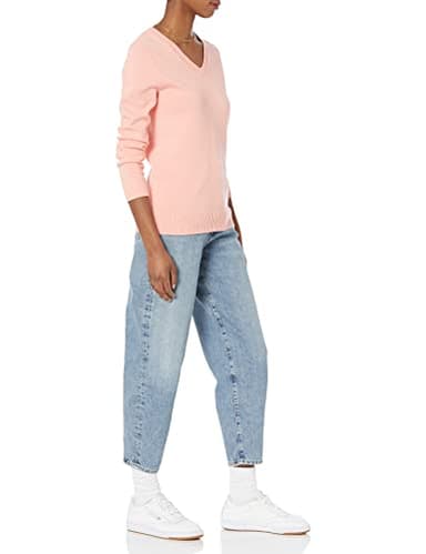 Amazon Essentials Women's Lightweight Long-Sleeve V-Neck Sweater, 100% Cotton, Peach, X-Large - Image 4