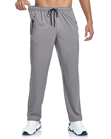 Mens Hiking Athletic Joggers Sweatpants Golf Running Pants Summer Lightweight Breathable Casual Outdoor Sports Quick Dry Fit Trousers with Zipper Pockets Lightgrey XL - Image 3