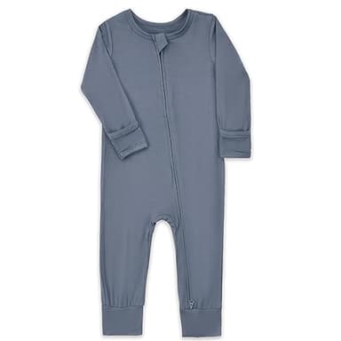 Aablexema Baby Footless Pajamas Zipper with Mitten, Rayon from Bamboo, Infant Long Sleeve Romper Pjs(Olive & Moonlight Blue,18-24m) - Image 3