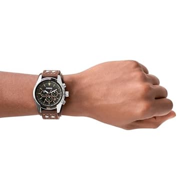 Fossil Men's Coachman Quartz Stainless Steel and Leather Chronograph Watch, Color: Silver, Brown (Model: CH2891) - Image 6