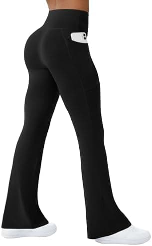 Womens Yoga Pants with Pockets High Waisted Flare Leggings Bell Bottom Yoga Dress Pants Seamless Bootcut Pants - Image 3