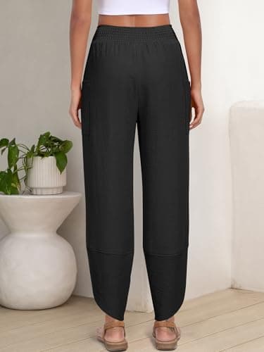 ANRABESS Womens Wide Leg Palazzo Capri Pants 2025 Summer Casual Loose High Waisted Lounge Flowy Cropped Beach Work Trousers Black Large - Image 5