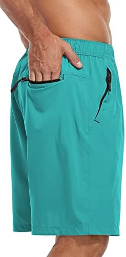Men's Quick Dry Shorts Casual Summer Lightweight Dry Fit Athletic Running Sweat Shorts with Zip Pockets Light Green X-Large - Image 1