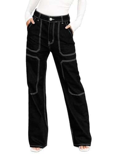 Dokotoo Women Casual High Waist Cargo Jeans Wide Leg Denim Pants Black Size 14 - Image 1