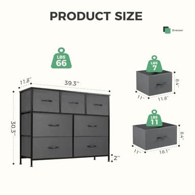 DUMOS TV Stand Dresser for Living Room Bedroom with 7 Fabric Drawer, Entertainment Center Chest Storage Organizer Units for Clothing, Closet, Cabinet, Living Room Furniture, Classic Gray - Image 3