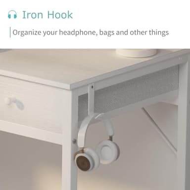 Lufeiya Small White Desk with Drawers - for Bedroom, 32 Inch Home Office Computer Desk with Fabric Storage Drawer and Bag, Study Writing Table for Small Spaces, White - Image 8