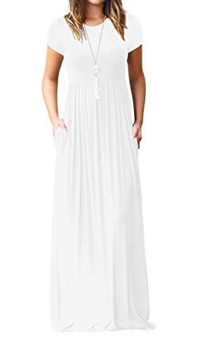 VIISHOW Women's Short Sleeve Loose Plain Maxi Dresses Casual Long Dresses with Pockets (White Small) - Image 1