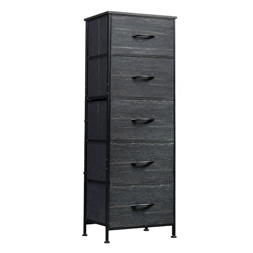 WLIVE Fabric Dresser, 5-Drawer Tall Dresser for Bedroom, Storage Dresser Organizer with Fabric Bins, Wood Top, Sturdy Steel Frame, Chest of Drawers for Closet, Hallway, Charcoal Black Wood Grain Print - Image 1