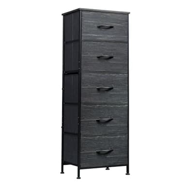 WLIVE Fabric Dresser, 5-Drawer Tall Dresser for Bedroom, Storage Dresser Organizer with Fabric Bins, Wood Top, Sturdy Steel Frame, Chest of Drawers for Closet, Hallway, Charcoal Black Wood Grain Print - Image 1